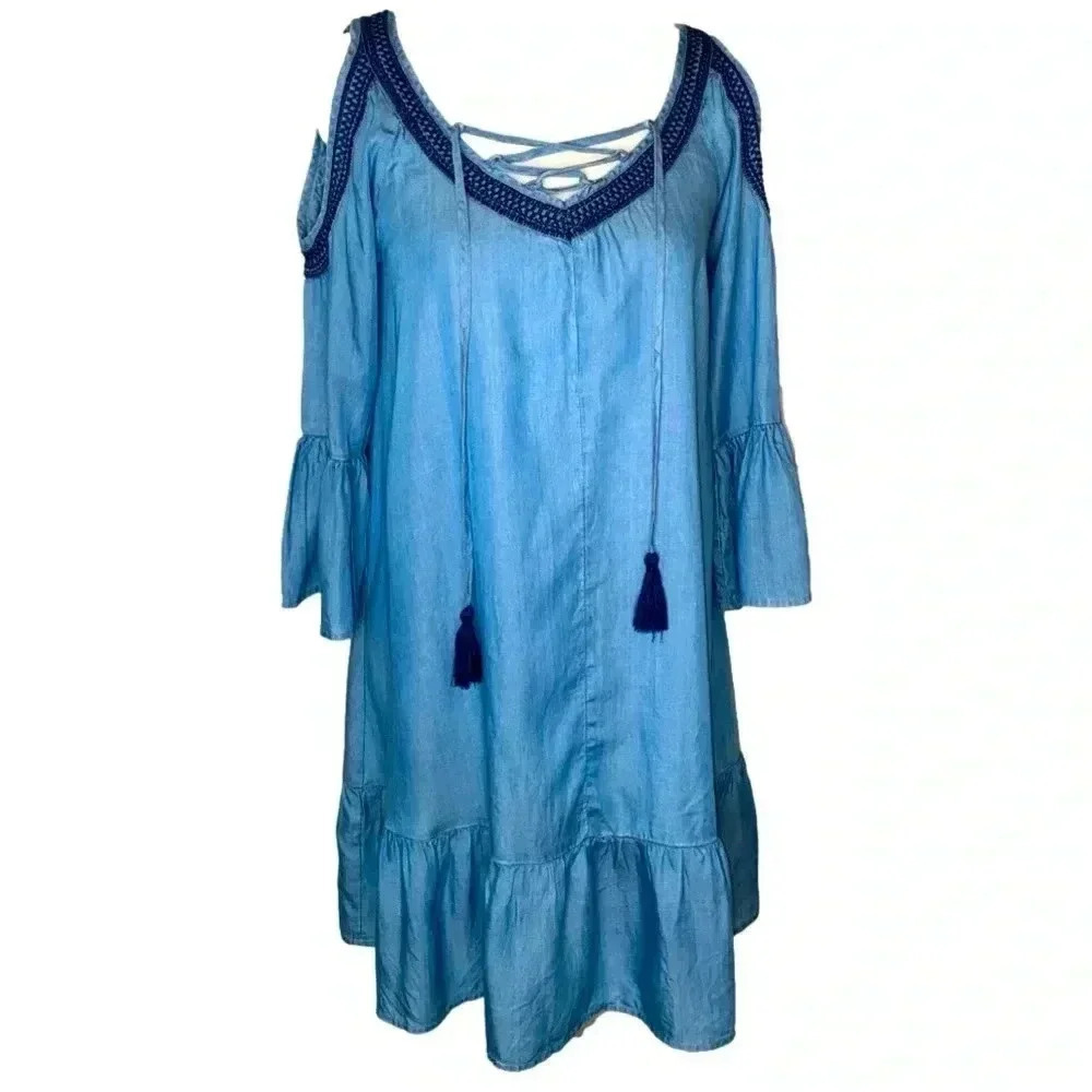 Crown & Ivy Chambray Peasant Dress XS ❤️